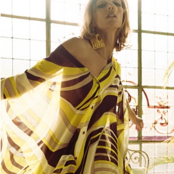 Zara Swim Cover Up Kaftan Sheer Retro Geo Print Loose Boho Pattern Beach Medium - Picture 7 of 15